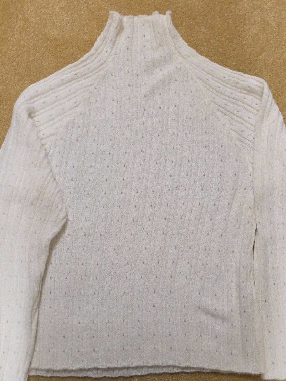 Cream Mock Neck Ribbed Cable Sweater - Picture 3 of 4